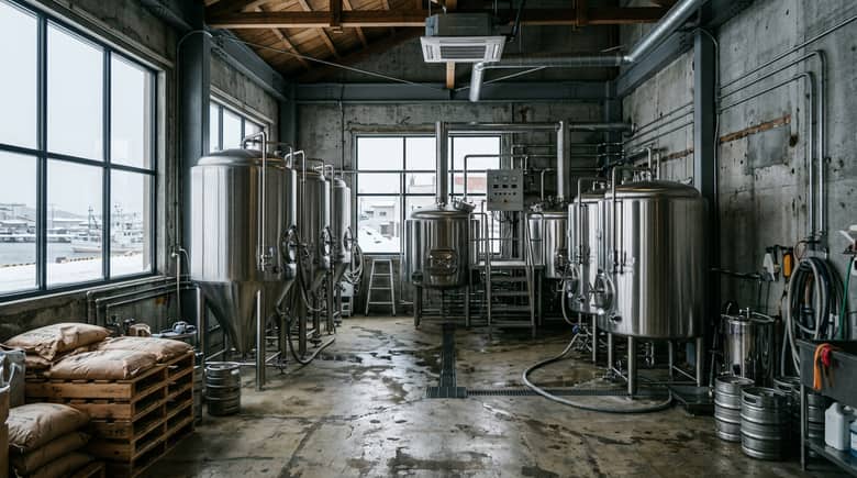 小規模クラフトビール醸造所のタンクルーム