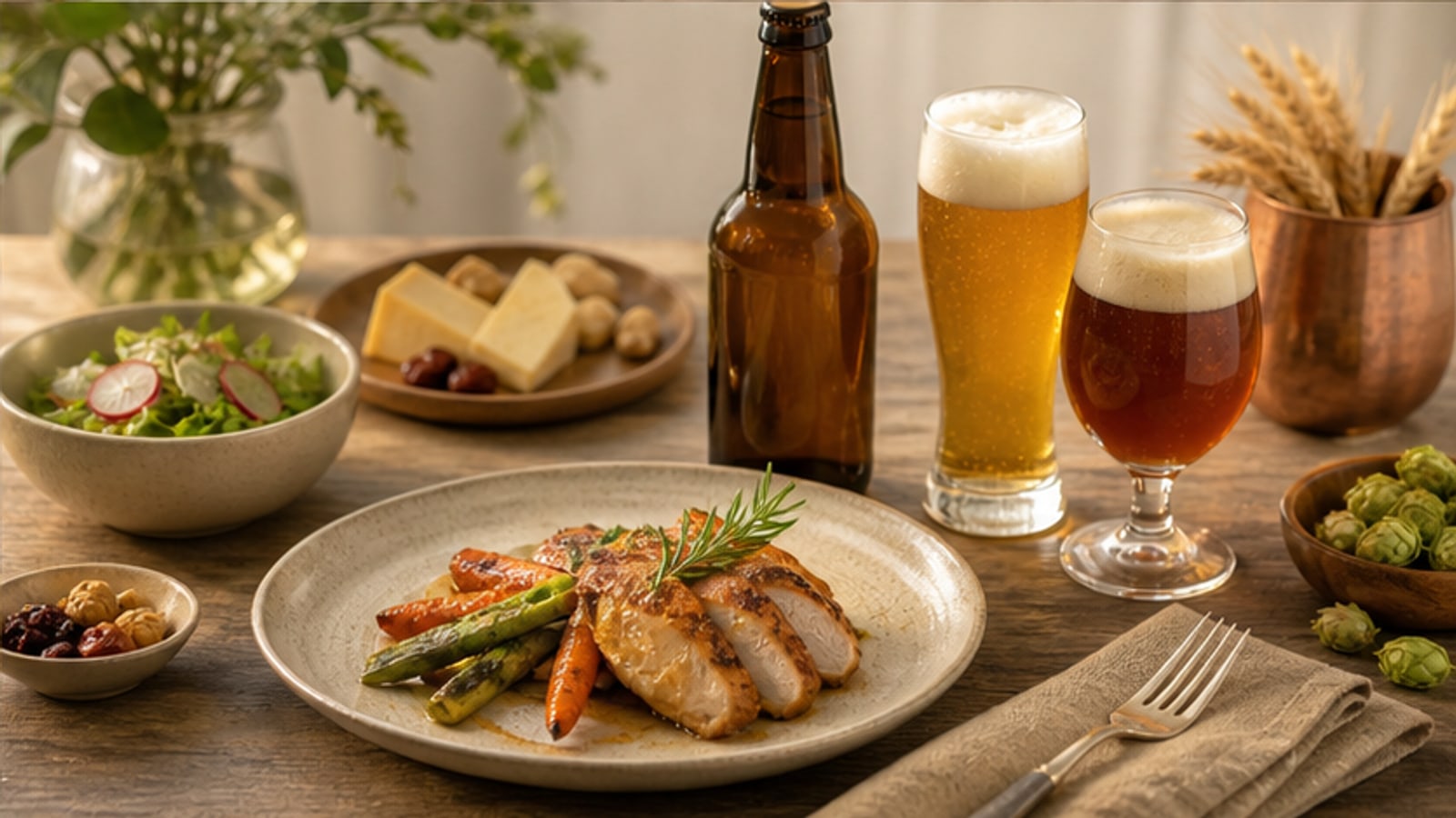料理に合うビールの選び方｜食卓からタイプを逆算の購入判断を表すイメージ