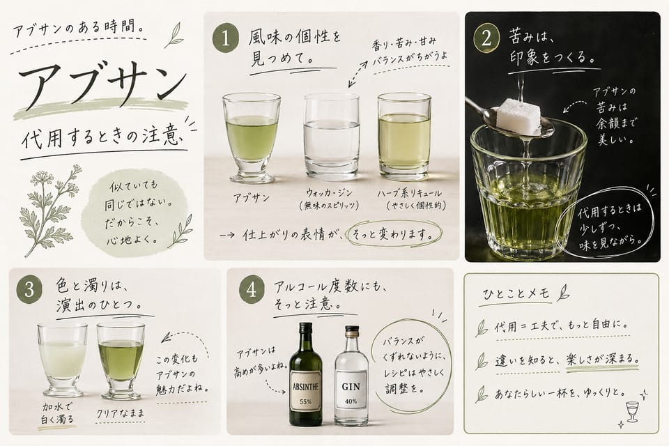 アブサンとパスティスの違い|原料・甘さ・度数・飲み方を比較:代用するときの注意