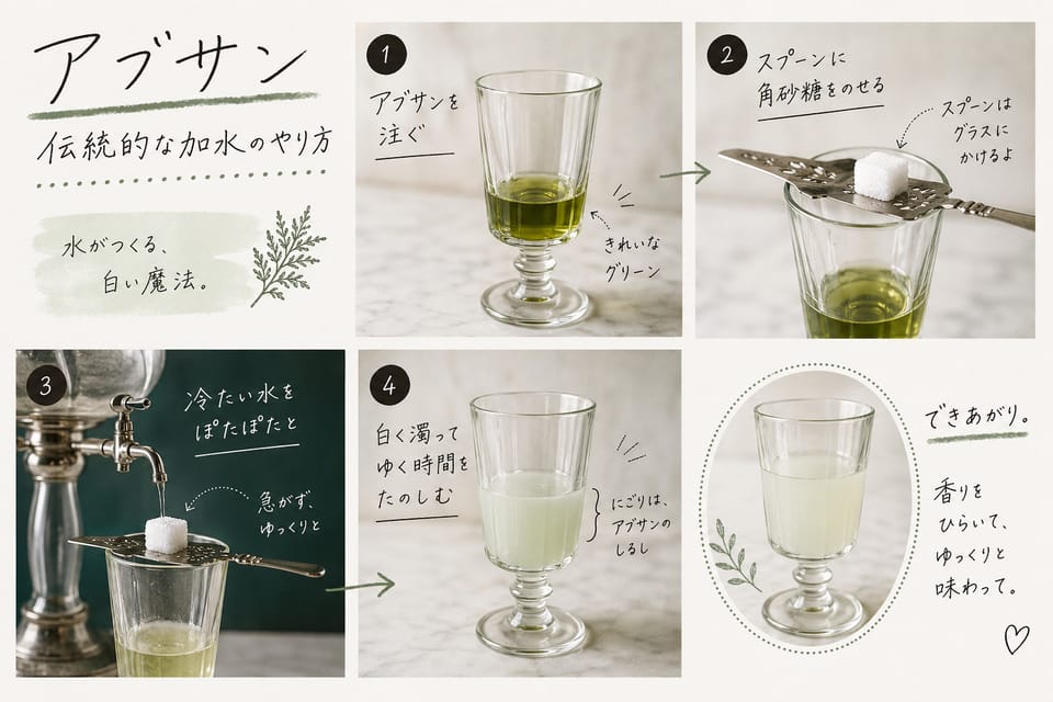 アブサンの飲み方完全ガイド｜伝統的な加水から失敗しにくい比率まで：伝統的な加水のやり方