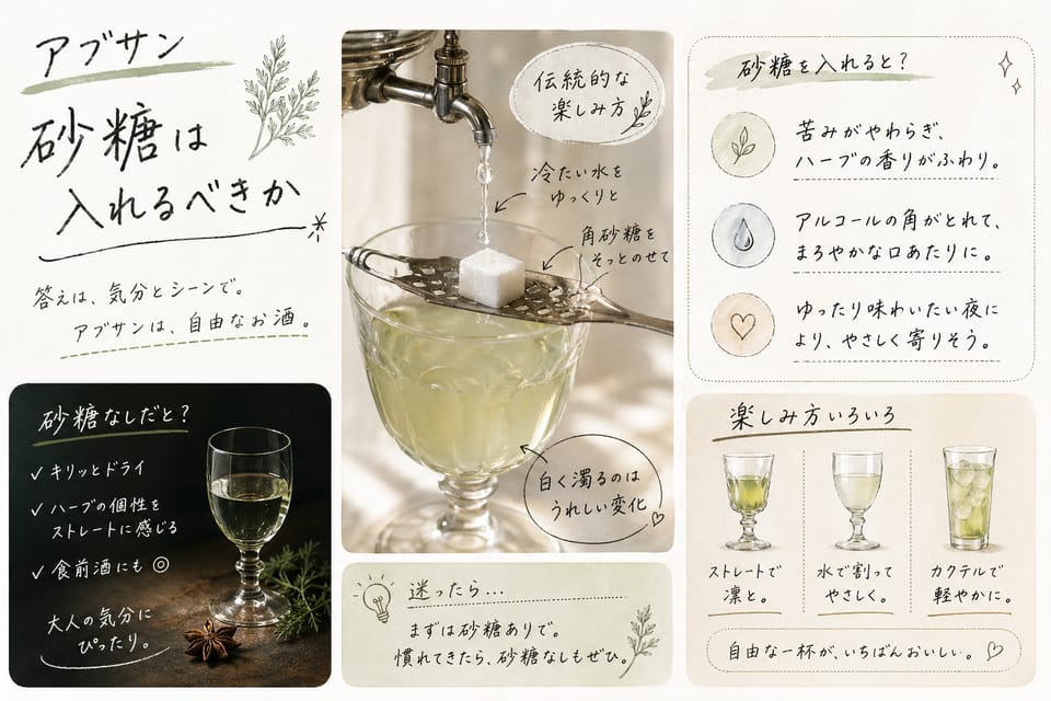 アブサンの飲み方完全ガイド｜伝統的な加水から失敗しにくい比率まで：砂糖は入れるべきか