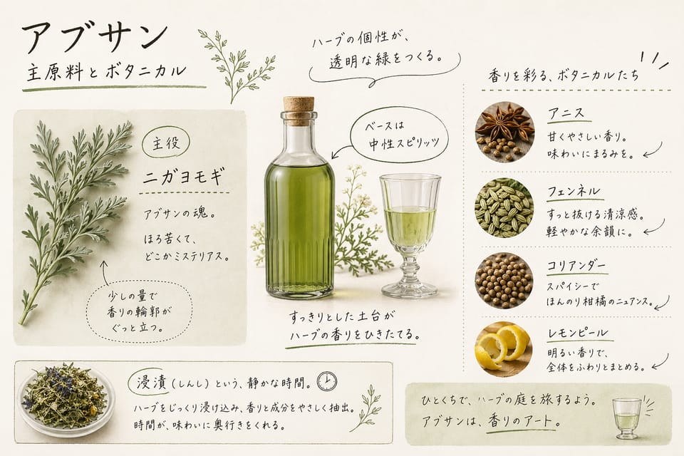 アブサンとは？味・度数・飲み方・幻覚の誤解まで解説：主原料とボタニカル