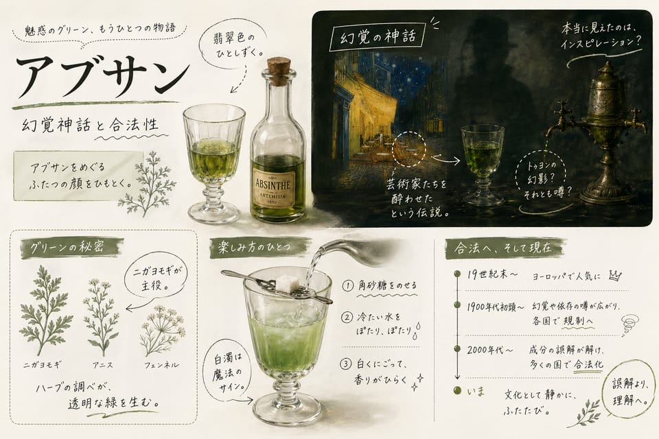 アブサンとは？味・度数・飲み方・幻覚の誤解まで解説：幻覚神話と合法性