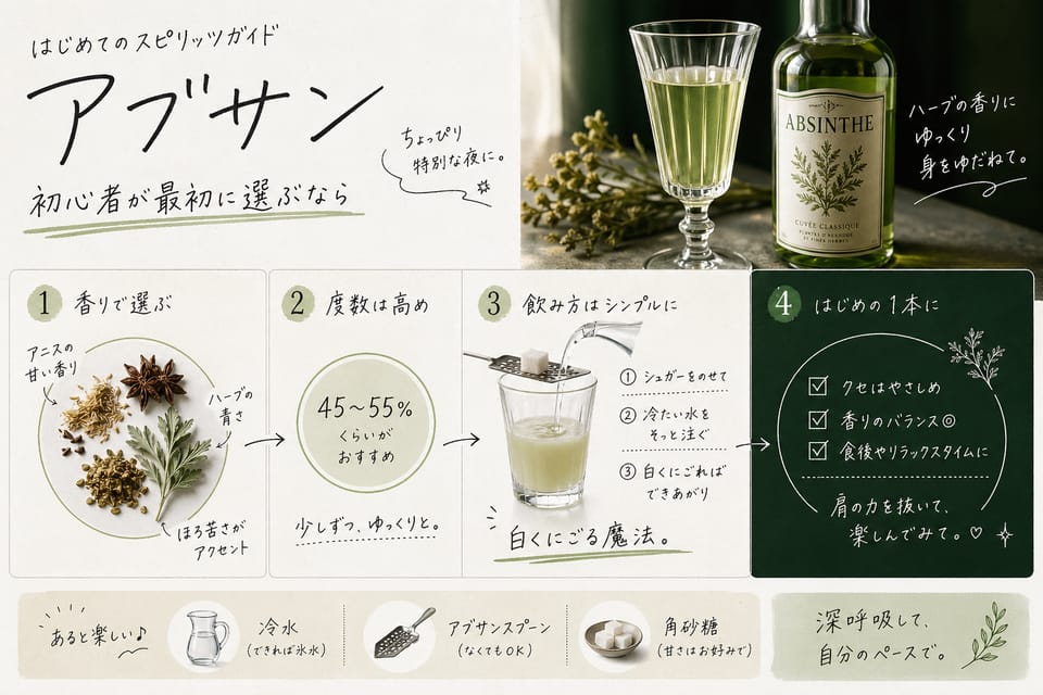 アブサンの種類一覧｜ヴェール・ブランシュ・蒸留品の違いを整理：初心者が最初に選ぶなら