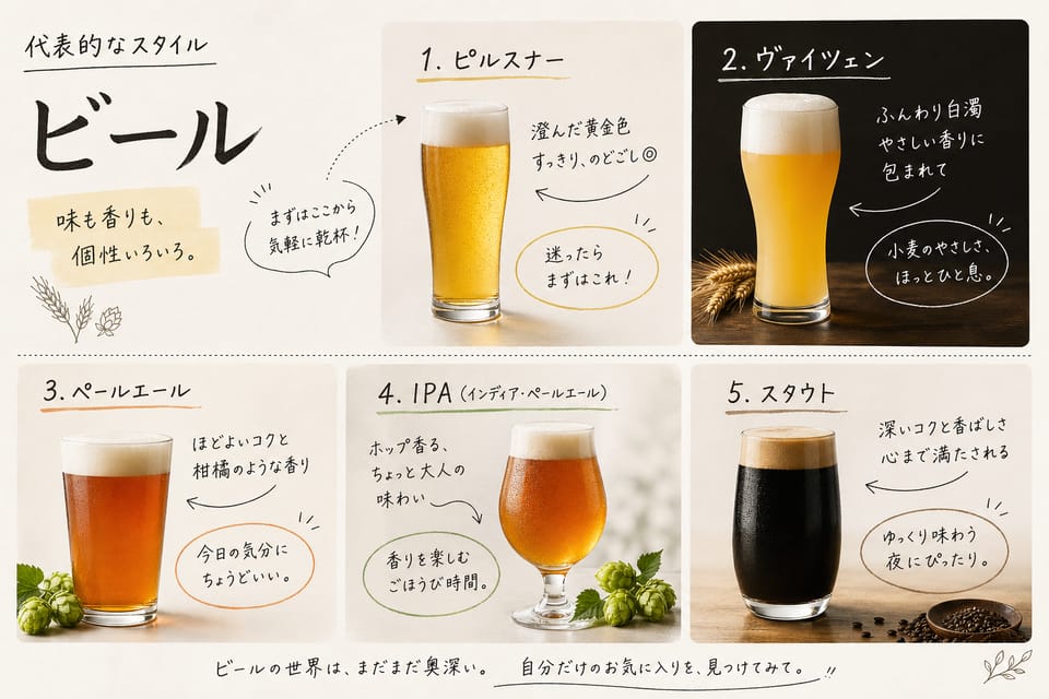 エールとラガーの違いとは？酵母・発酵・味の違いを解説：代表的なスタイル