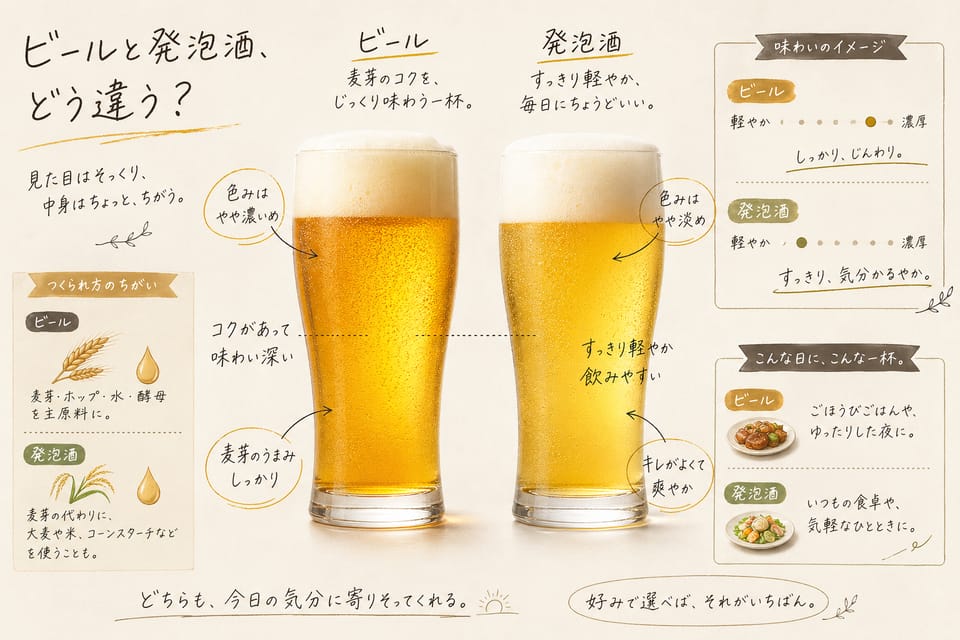 ビールと発泡酒の違いとは？新ジャンルとの関係も解説：違いの本質は税法上の区分