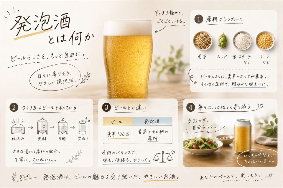 ビールと発泡酒の違いとは？新ジャンルとの関係も解説：発泡酒とは何か