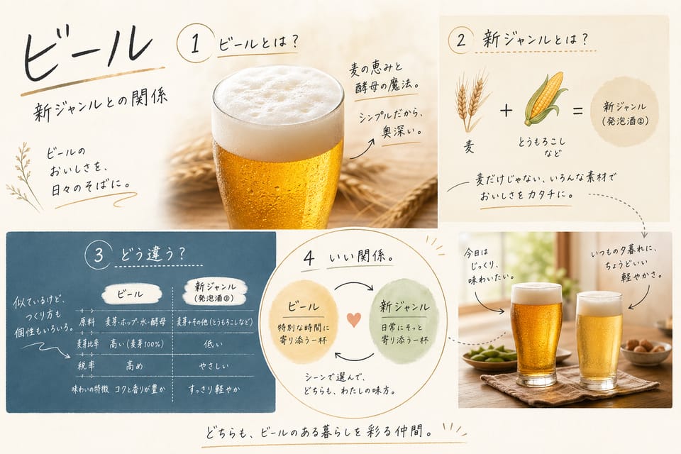 ビールと発泡酒の違いとは？新ジャンルとの関係も解説：新ジャンルとの関係