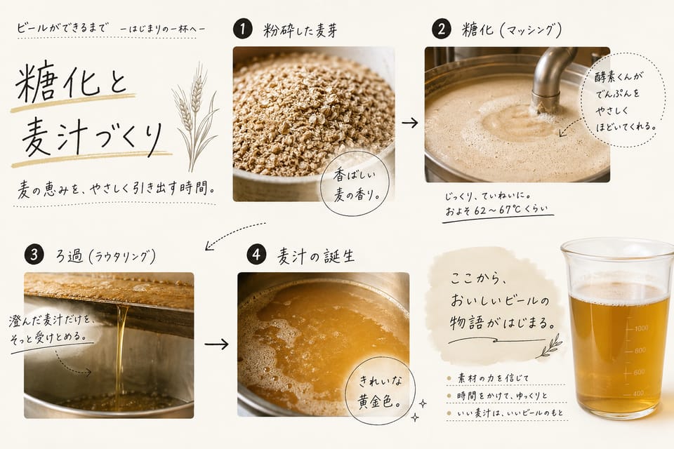 ビールの作り方とは？原料・工程・味が決まる仕組みを解説：糖化と麦汁づくり