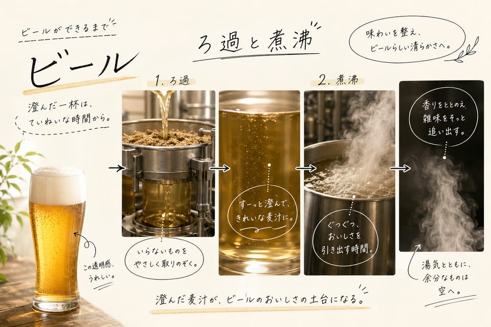 ビールの作り方とは？原料・工程・味が決まる仕組みを解説：ろ過と煮沸