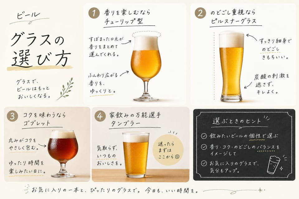 ビールの飲み方完全ガイド｜温度・泡・グラス・注ぎ方：グラスの選び方