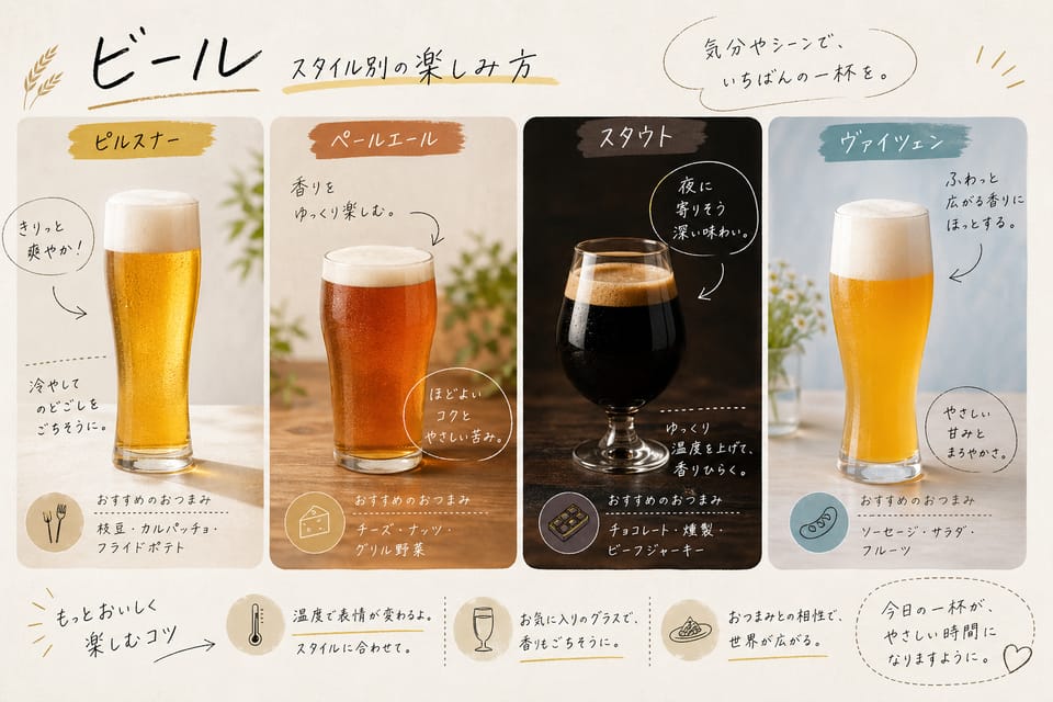 ビールの飲み方完全ガイド｜温度・泡・グラス・注ぎ方：スタイル別の楽しみ方