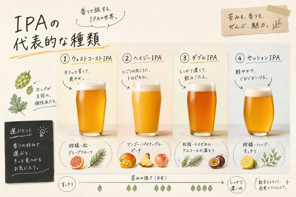 IPAとは？意味・味・苦味・種類・選び方を解説：IPAの代表的な種類