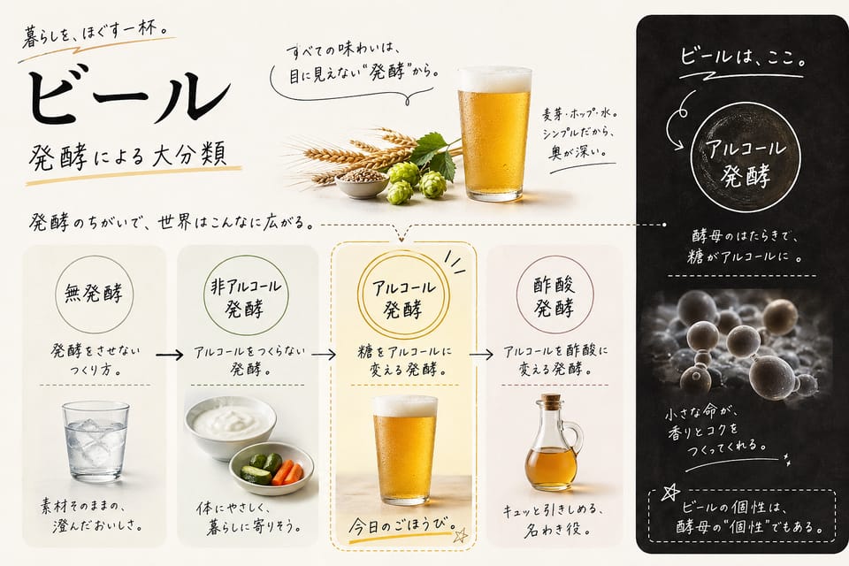ビールの種類一覧｜基礎からビアスタイルまでまとめて解説：発酵による大分類