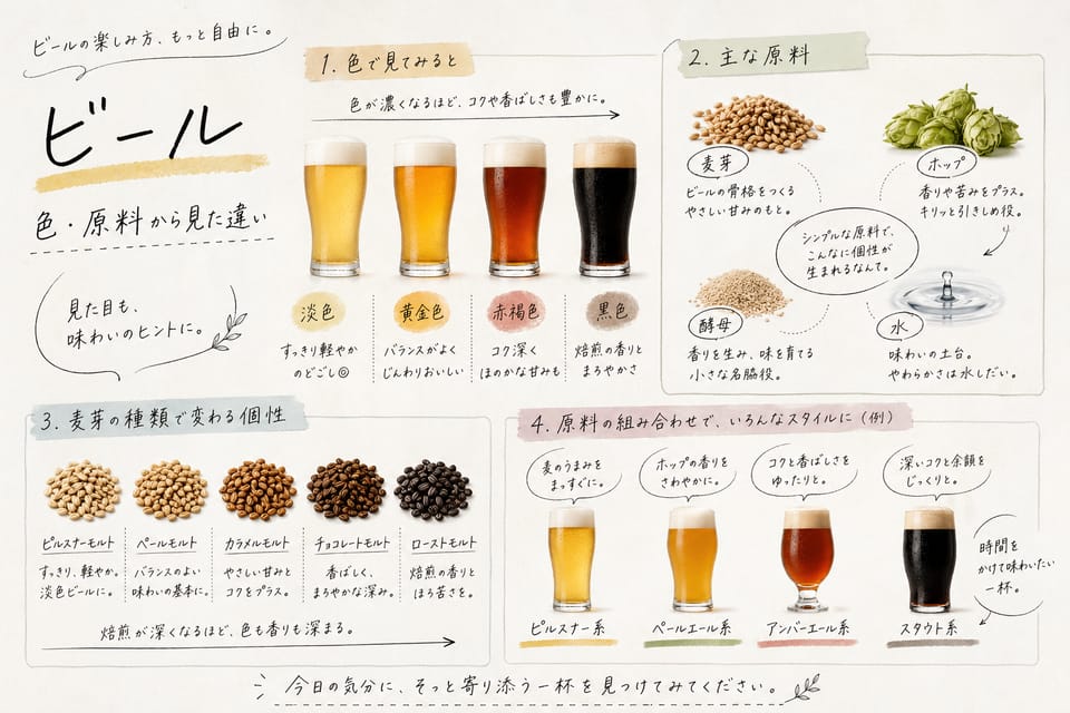 ビールの種類一覧｜基礎からビアスタイルまでまとめて解説：色・原料から見た違い