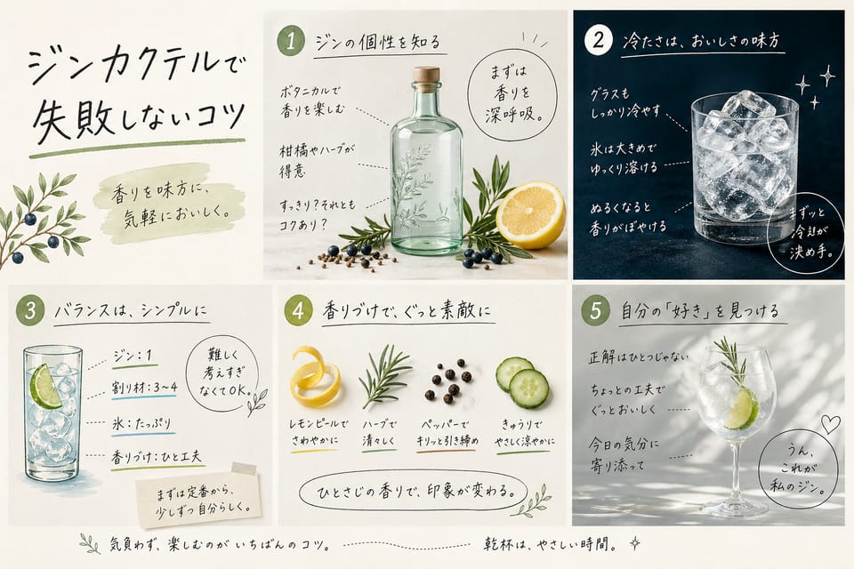 ジンカクテル一覧｜定番から家で作りやすい一杯まで解説：ジンカクテルで失敗しないコツ