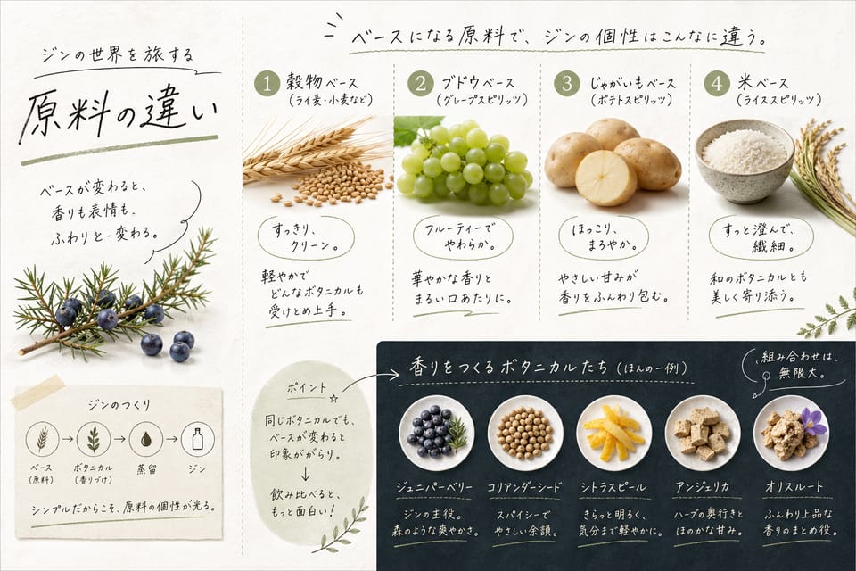 ジンとウォッカの違いを徹底比較｜香りと役割は何が違うのか：原料の違い