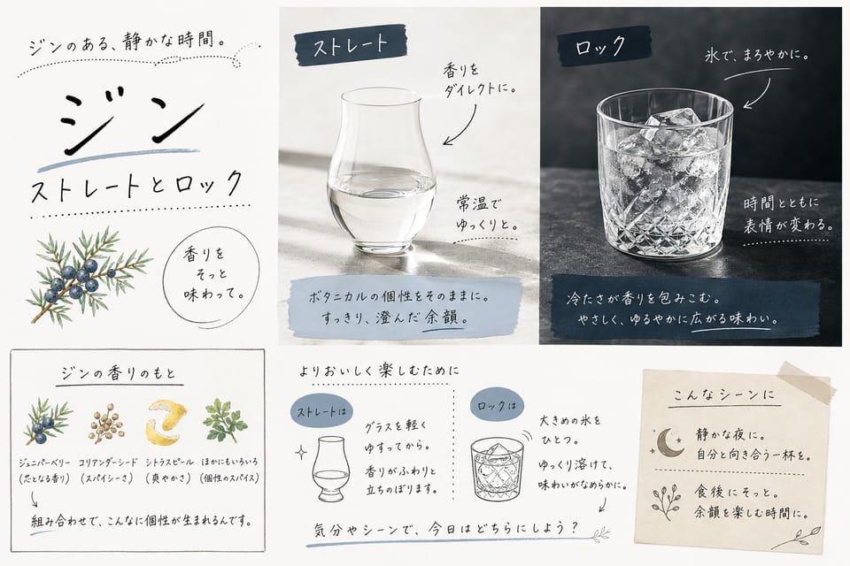 ジンの飲み方完全ガイド｜家飲みでも失敗しにくい順番：ストレートとロック