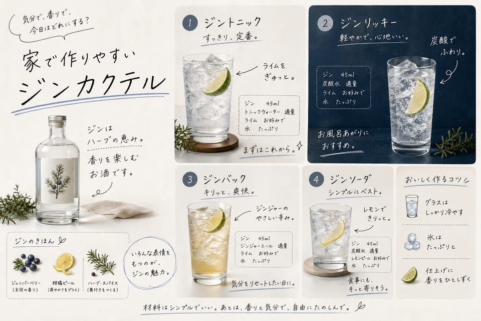 ジンの飲み方完全ガイド｜家飲みでも失敗しにくい順番：家で作りやすいジンカクテル