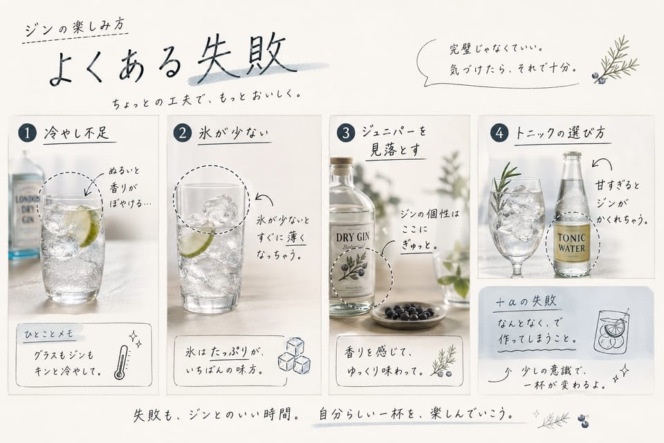 ジンの飲み方完全ガイド｜家飲みでも失敗しにくい順番：よくある失敗
