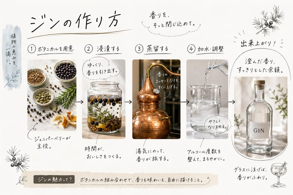 ジンとは？味・種類・飲み方を初心者向けにわかりやすく解説：ジンの作り方