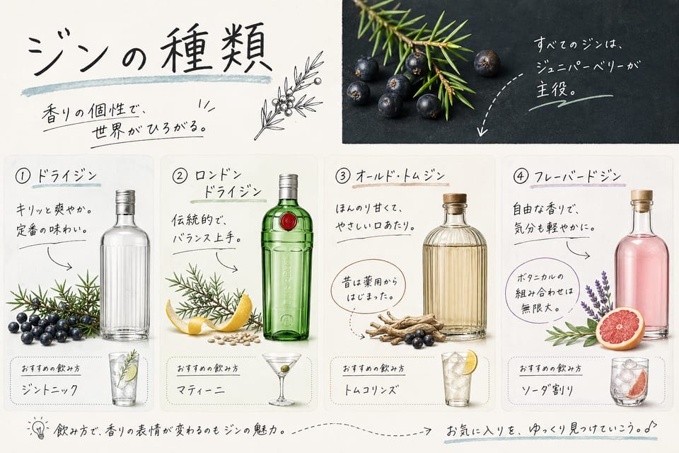 ジンとは？味・種類・飲み方を初心者向けにわかりやすく解説：ジンの種類
