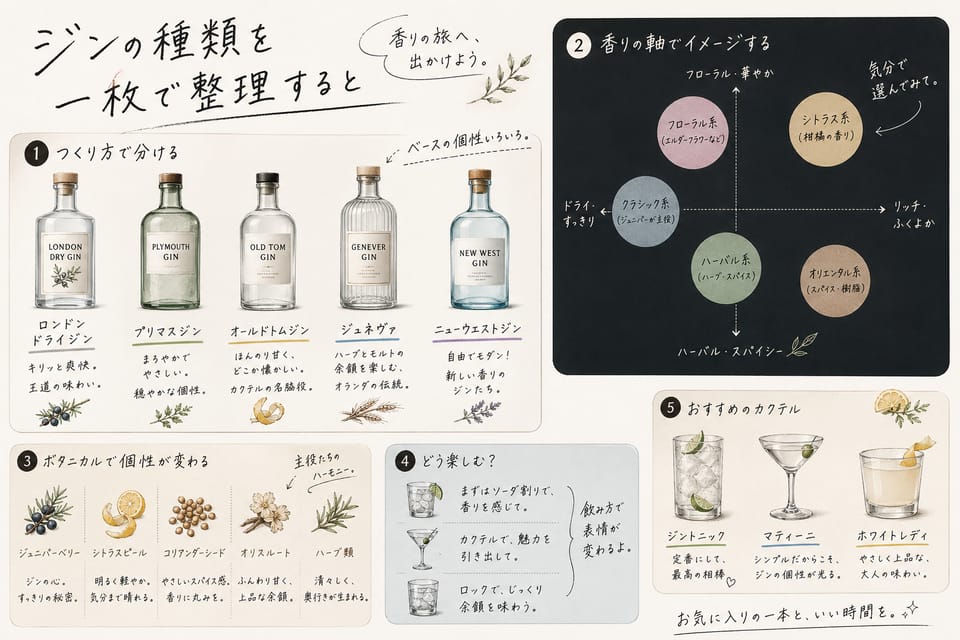 ジンの種類一覧｜定義とスタイルをまとめて解説：ジンの種類を一枚で整理すると