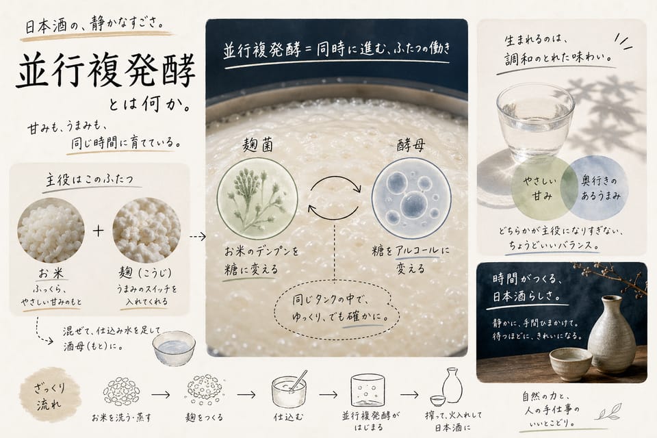 日本酒の作り方とは？原料・工程・並行複発酵を解説：並行複発酵とは何か