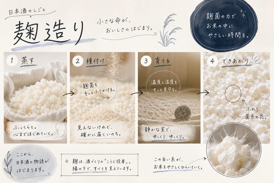 日本酒の作り方とは？原料・工程・並行複発酵を解説：麹造り