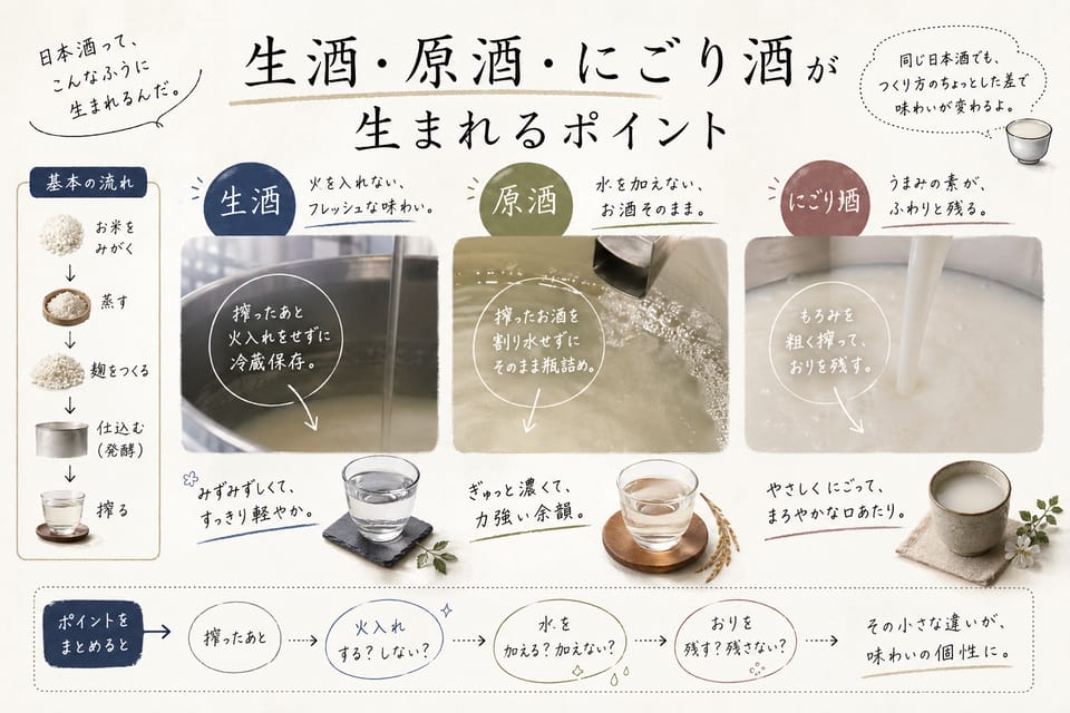 日本酒の作り方とは？原料・工程・並行複発酵を解説：生酒・原酒・にごり酒が生まれるポイント