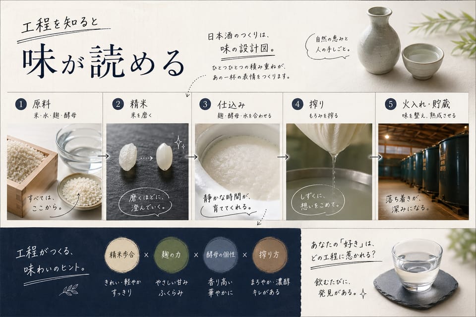 日本酒の作り方とは？原料・工程・並行複発酵を解説：工程を知ると味が読める