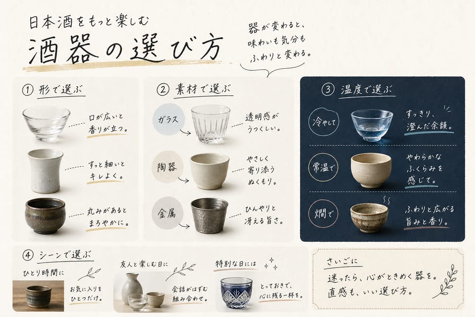 日本酒の飲み方完全ガイド｜温度・酒器・燗酒・和らぎ水：酒器の選び方
