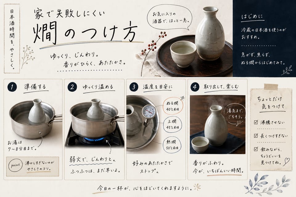 日本酒の飲み方完全ガイド｜温度・酒器・燗酒・和らぎ水：家で失敗しにくい燗のつけ方