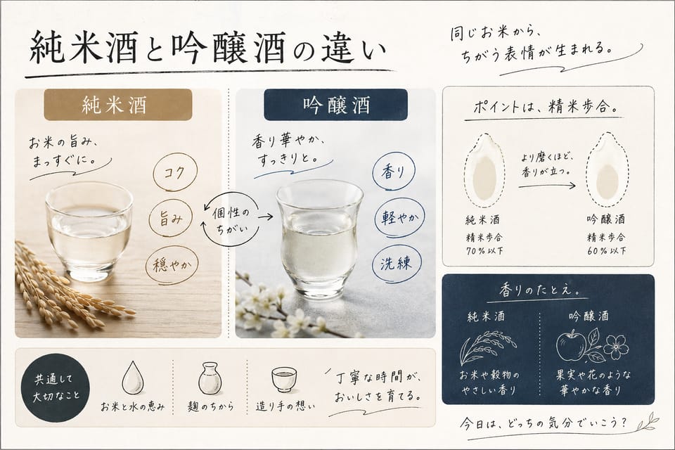 純米酒とは？吟醸酒・本醸造酒との違いまで解説：純米酒と吟醸酒の違い