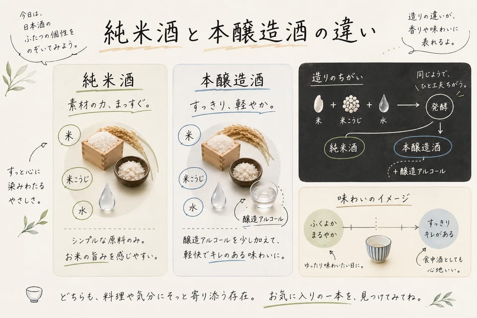 純米酒とは？吟醸酒・本醸造酒との違いまで解説：純米酒と本醸造酒の違い