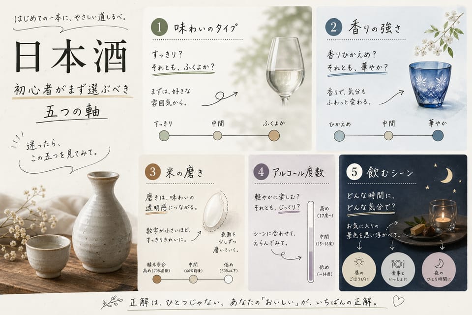 日本酒のおすすめはどう選ぶ?初心者向けの選び方を解説:初心者がまず選ぶべき五つの軸