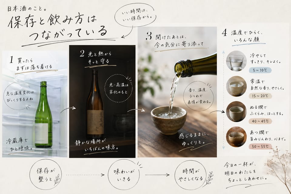 日本酒の保存方法｜開封後・要冷蔵・生酒の扱いまで解説：保存と飲み方はつながっている