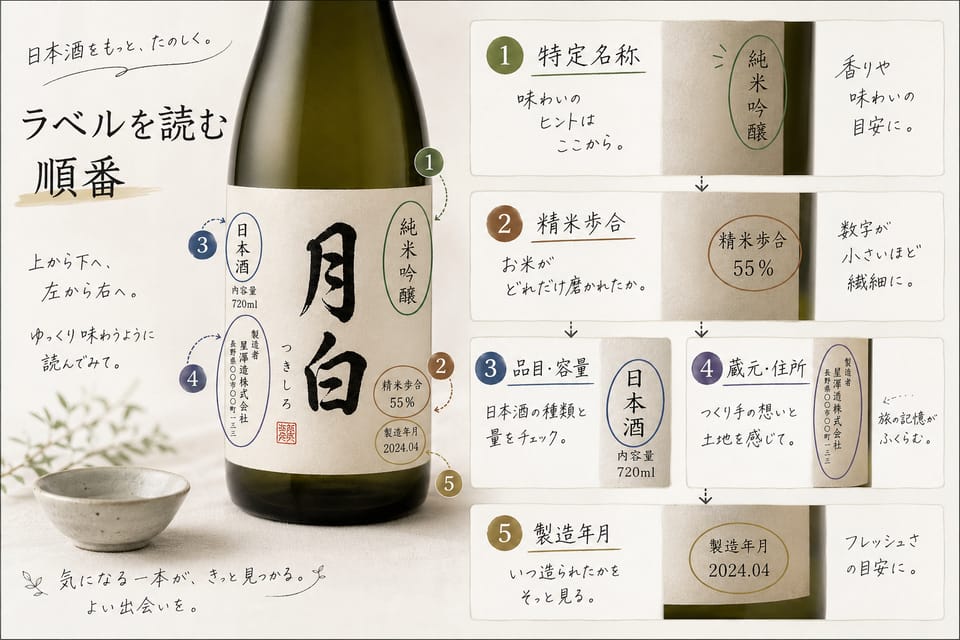 特定名称酒とは？8分類とラベルの読み方を解説：ラベルを読む順番