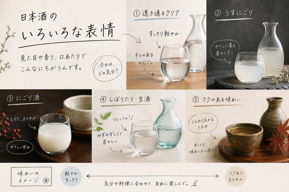 日本酒の種類一覧｜特定名称酒8種類と生酒・にごり酒の違い：日本酒の種類は三つの軸で見る