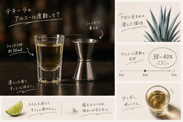 テキーラのショット1杯30mlの量感：テキーラの一般的な度数と例外