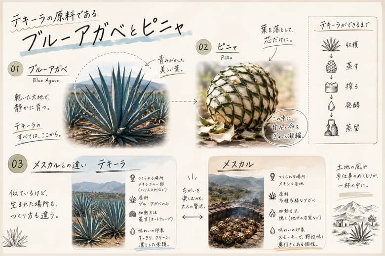 テキーラの原料であるブルーアガベとピニャ：メスカルとの違い
