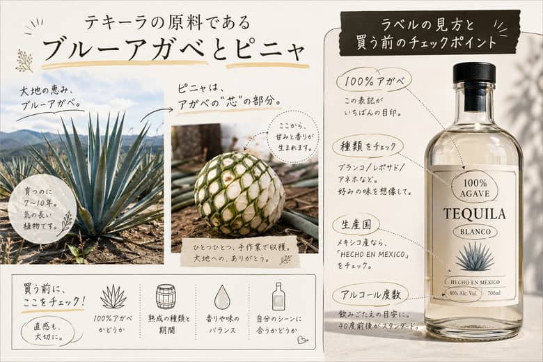 テキーラの原料であるブルーアガベとピニャ：ラベルの見方と買う前のチェックポイント