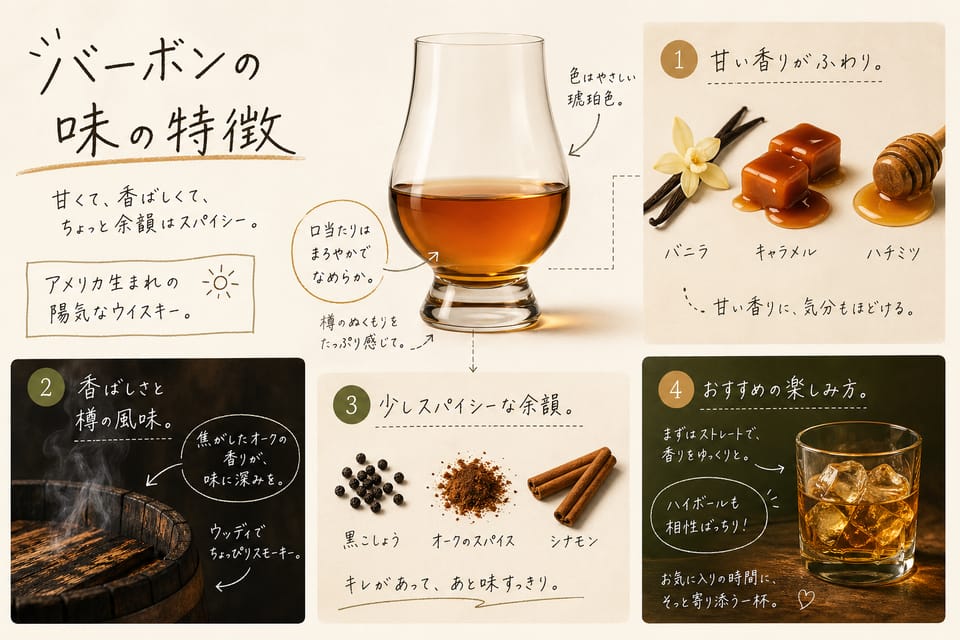 バーボンとは？定義・原料・味・スコッチとの違いを解説：バーボンの味の特徴
