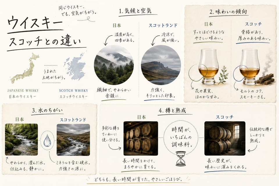 バーボンとは？定義・原料・味・スコッチとの違いを解説：スコッチとの違い