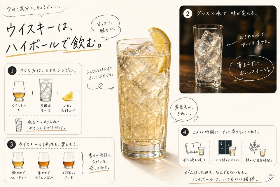 ウイスキーの飲み方完全ガイド｜家飲みでも失敗しにくい順番：ハイボールで飲む