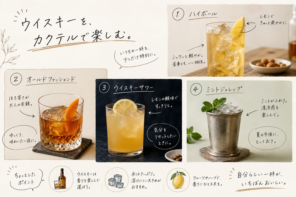 ウイスキーの飲み方完全ガイド｜家飲みでも失敗しにくい順番：カクテルで飲む