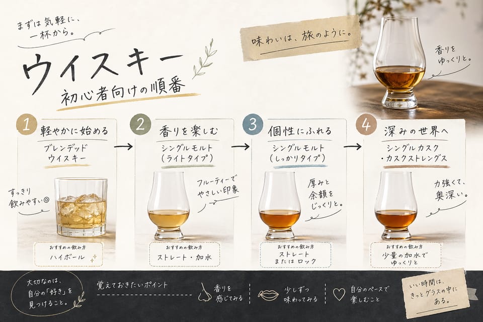 ウイスキーの飲み方完全ガイド｜家飲みでも失敗しにくい順番：初心者向けの順番