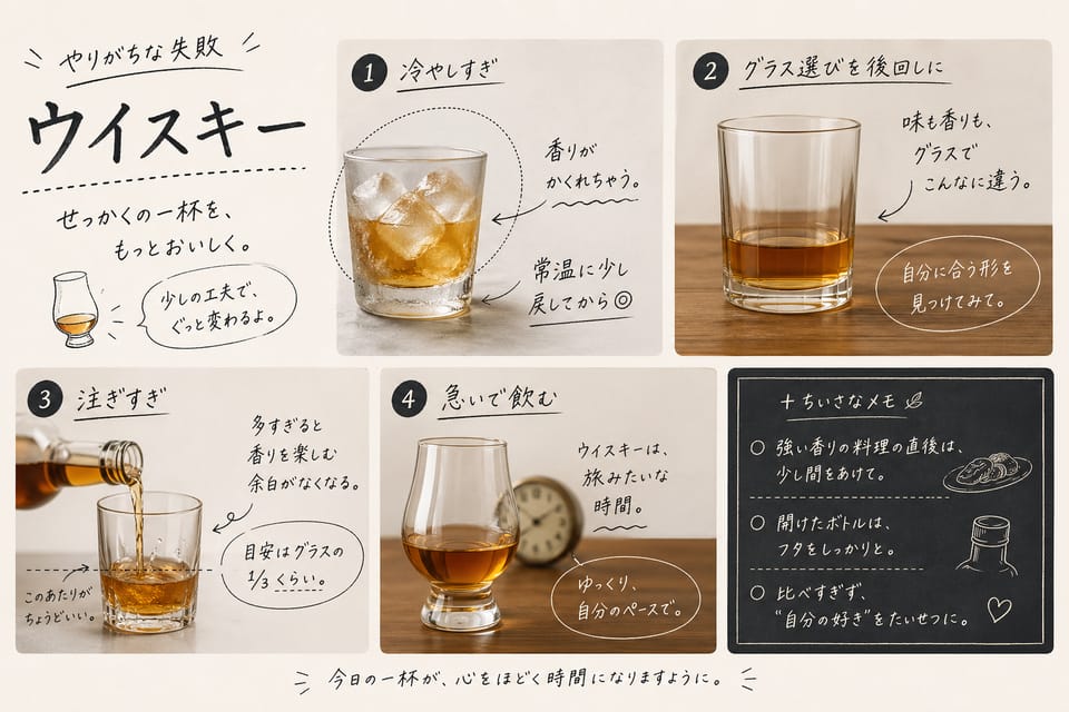 ウイスキーの飲み方完全ガイド｜家飲みでも失敗しにくい順番：やりがちな失敗