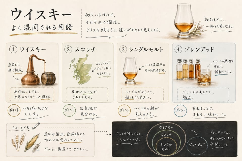 シングルモルトとは？意味・定義・ブレンデッドとの違いを解説：よく混同される用語